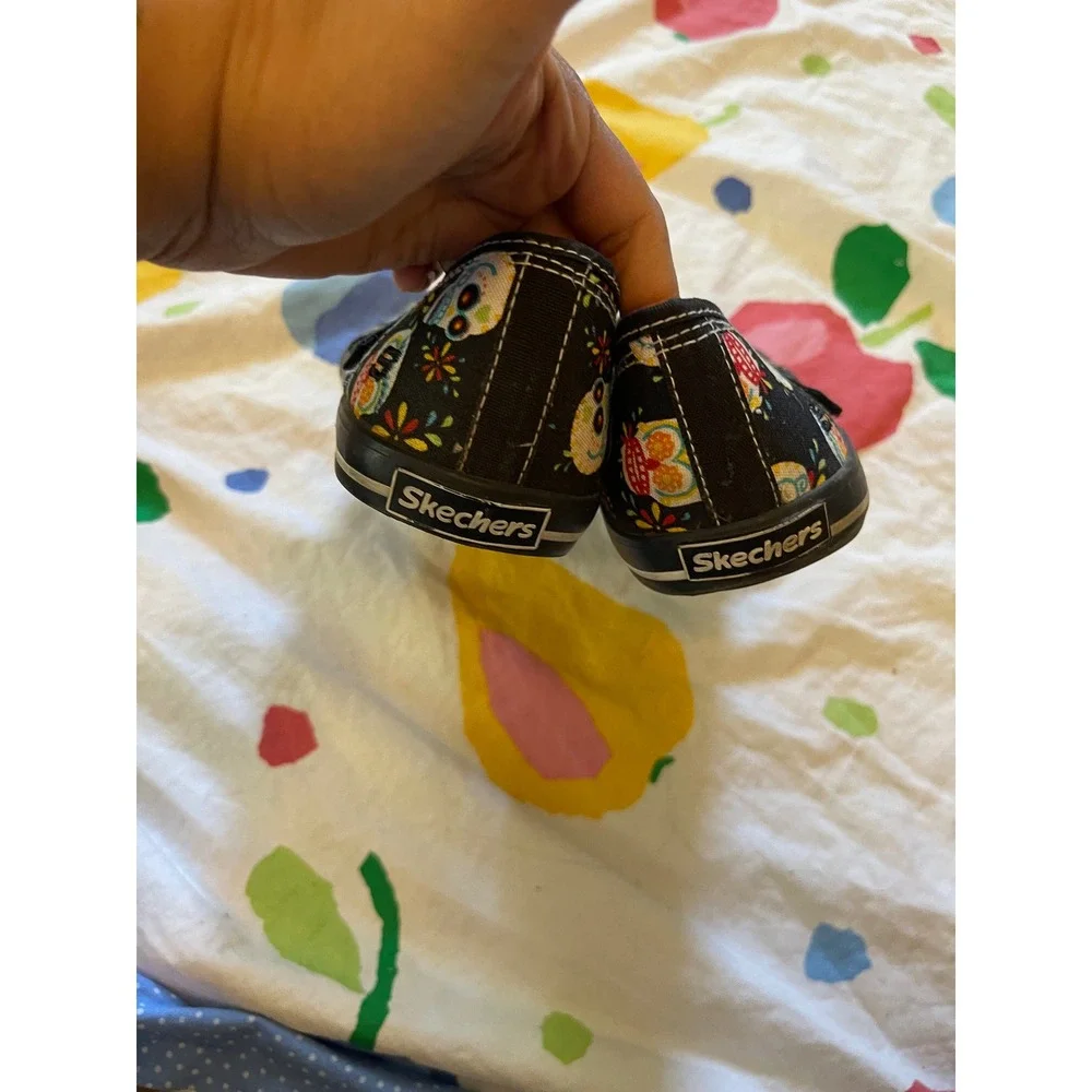Y2k skechers Women Sugar Skull‎ Day of the Dead Mary Jane Black Flats Size 10